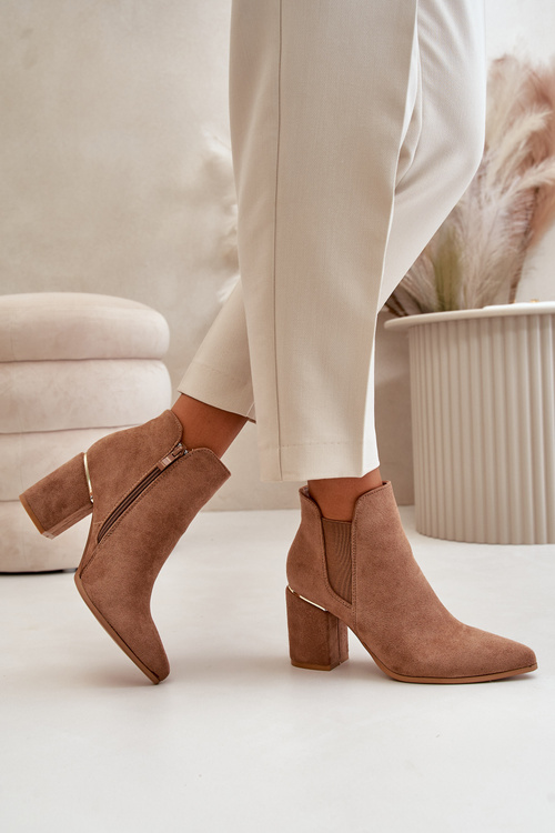 Еко-замшеві ботильйони на підборах, утеплені, коричневі Daivine