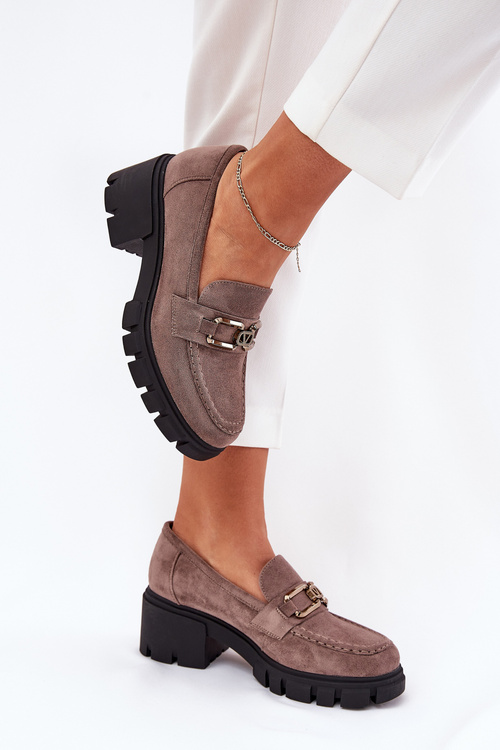 Еко Замшеві Жіночі Півчеревики З Декором Ciemnobeżowe Vinceza 39921