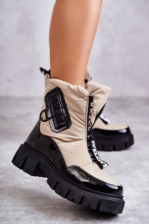 Жіночі теплі зимові черевики на блискавці бежево-чорного кольору Marit