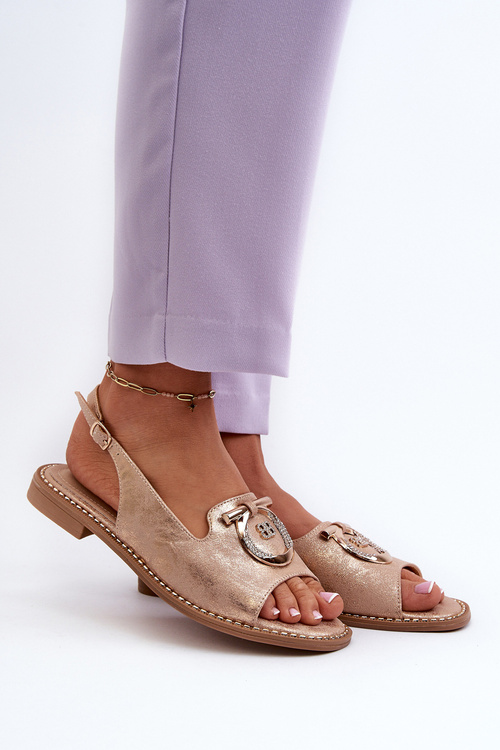 Елегантні жіночі босоніжки з золотим декором на плоскій підошві Pink Gold S.Barski KV27-053