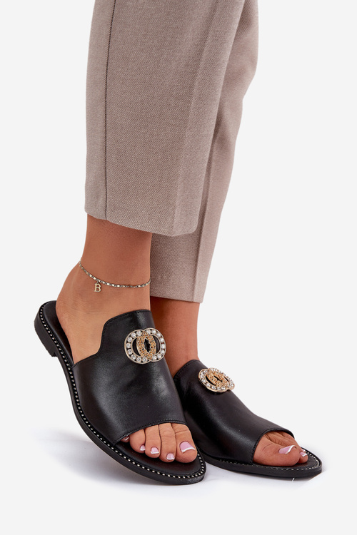 Елегантні Жіночі Шкіряні Сандалі З Декорацією Zazoo 3008 Чорні