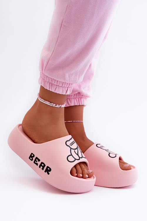 Жіночі пінопластові шорти на масивній підошві з ведмедиком рожевої ламіри