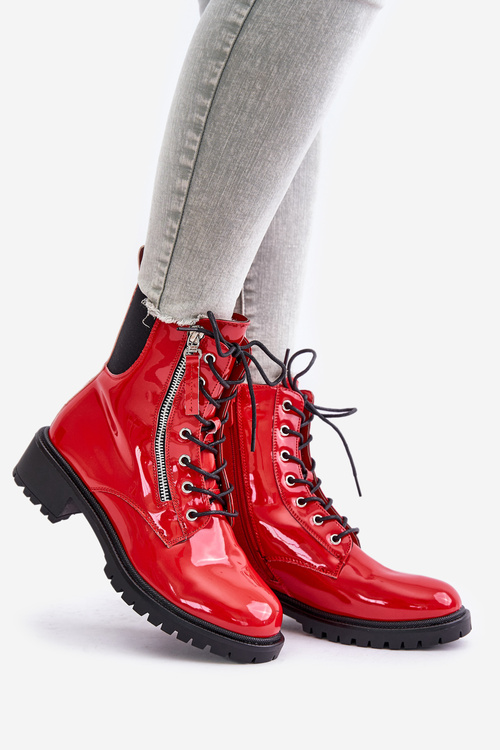 Лаковані робочі черевики із застібкою-блискавкою, утеплені червоного кольору Ravanthia