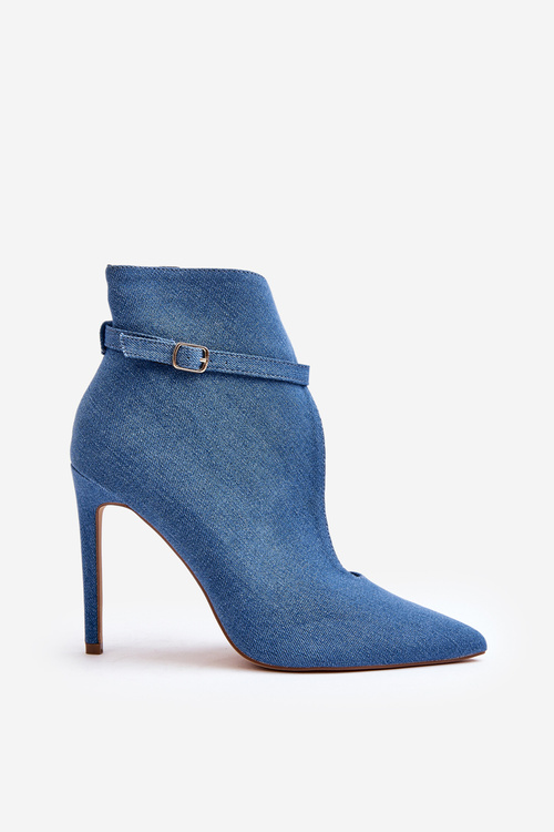 Жіночі джинсові чоботи на підборах синього кольору Amalundi