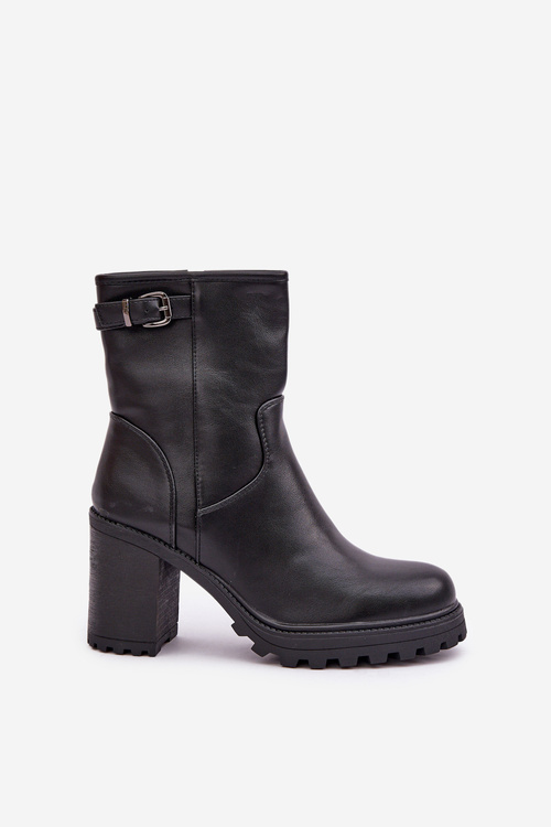 Утеплені ботильйони на підборах з пряжкою чорні Selavia