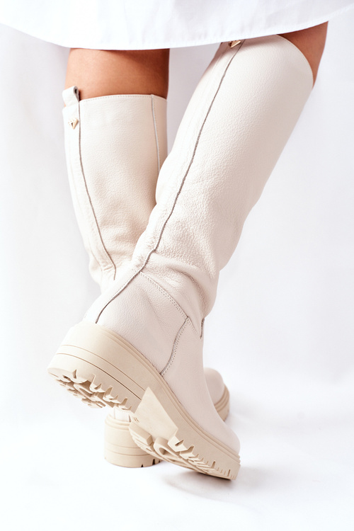 Бежеві шкіряні чоботи 2685