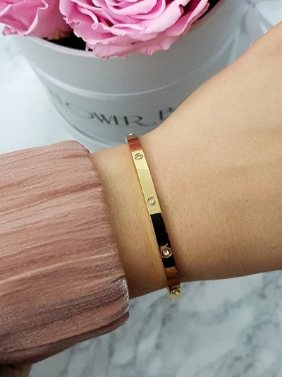 Жіночий сталевий браслет з цирконами 4 мм золото Valerii