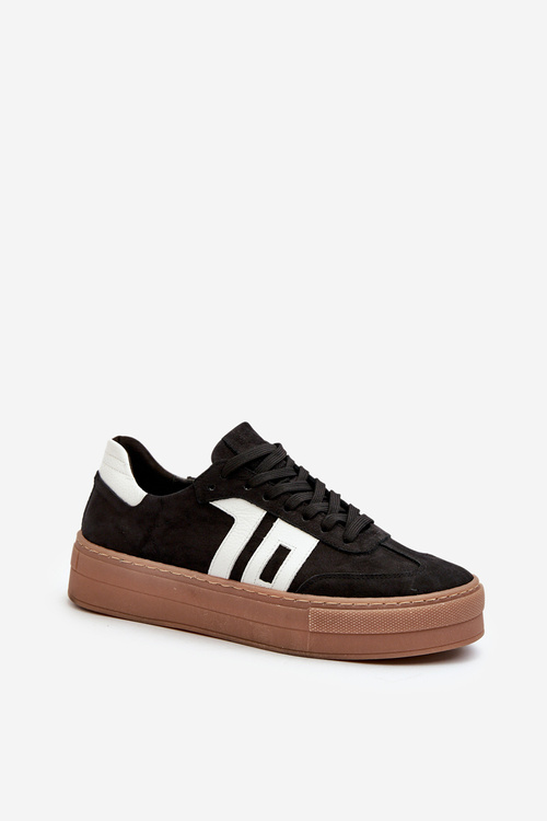 Чорні шкіряні жіночі кросівки на платформі Zazoo N1095S2