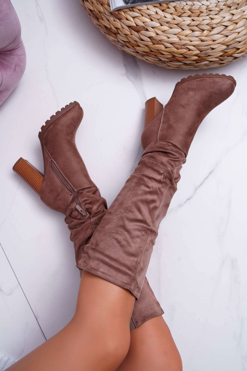 Жіночі чоботи на шпильці замшеві хакі Маріон