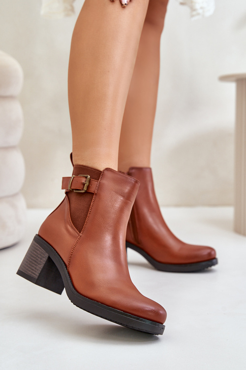 Утеплені чоботи на підборах з екошкіри з пряжкою Camel Eriliana