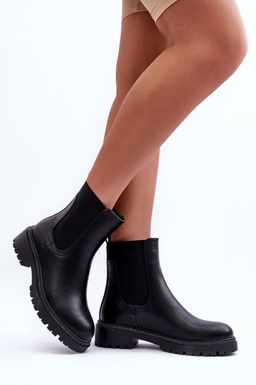 Шкіряні ботильйони жіночі чорні Crowder