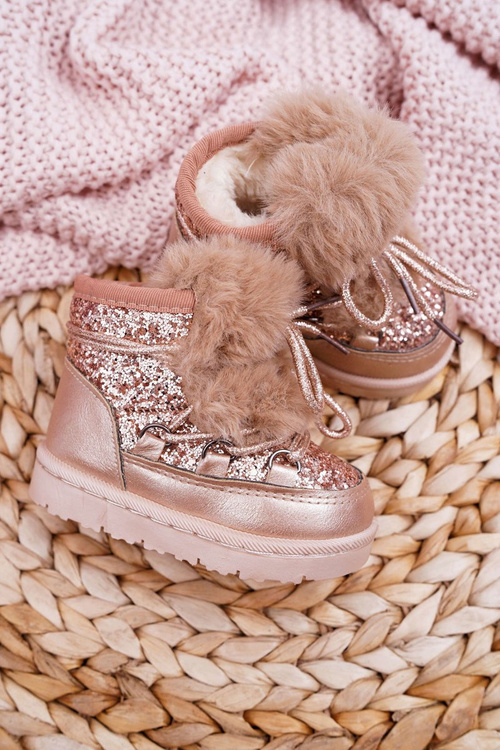 Дитячі хутряні снігові черевики кольору шампанського Мінні Маус