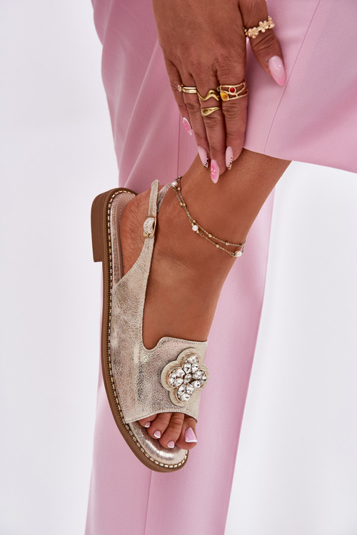 Жіночі Сандалі На Плоскому Каблуці З Декоративною Деталлю S.Barski KV51-080 Золоті