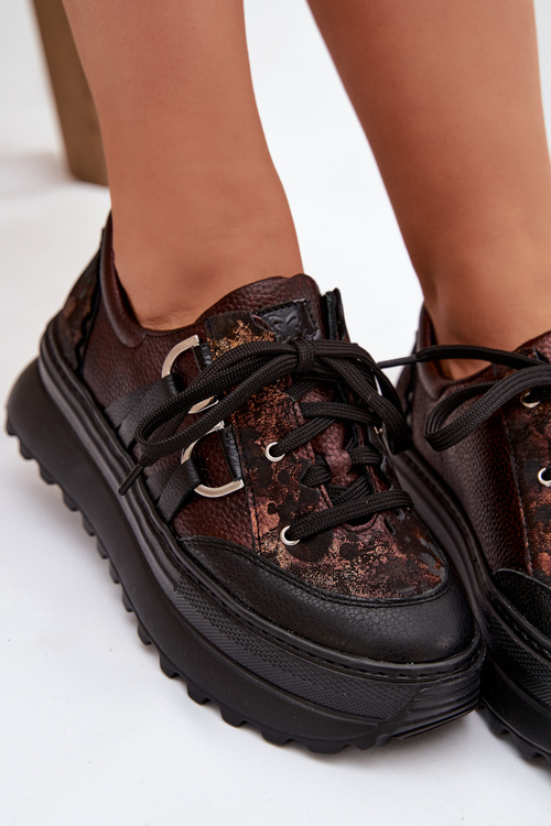 Шкіряні жіночі кросівки на платформі Maciejka 06562-25 шоколадні