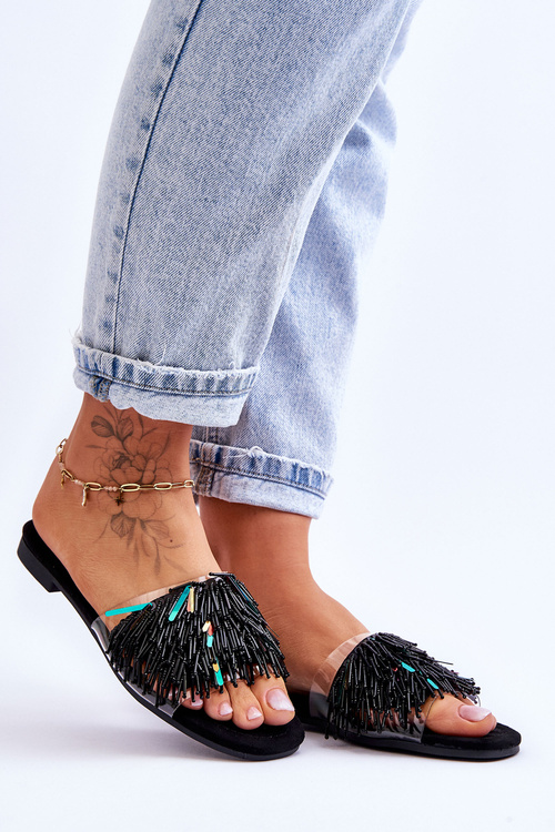 Жіночі тапочки з модним декором S.Barski KV-576-4 Чорні