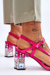 Лаковані босоніжки на декоративному каблуці D&A CR-232 Фуксія