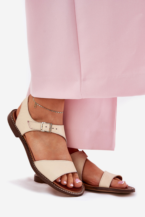 Жіночі шкіряні плоскі сандалі Zazoo 3014 бежеві