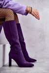 Чоботи жіночі на каблуці до коліна фіолетові Truly Love