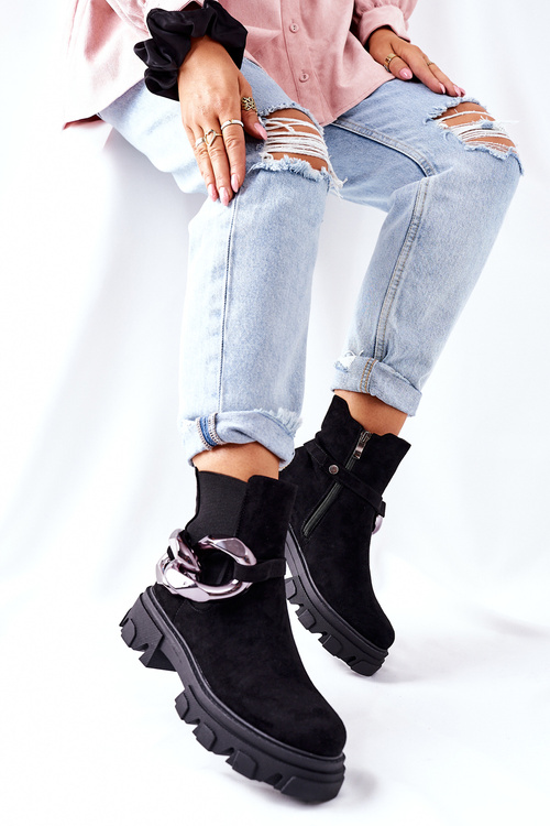 Жіночі утеплені черевики челсі чорні Visione