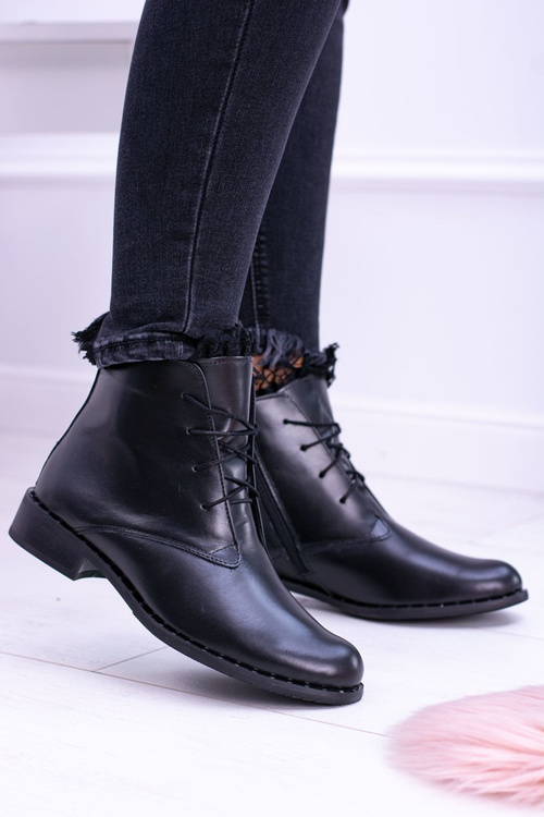 Утеплені шкіряні чорні жіночі черевики Millano на шнурівці