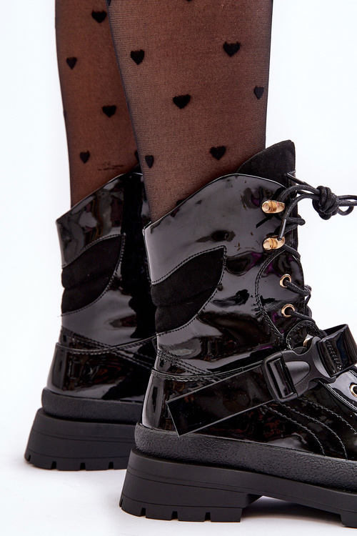 Жіночі лаковані чоботи на платформі Nahili Black