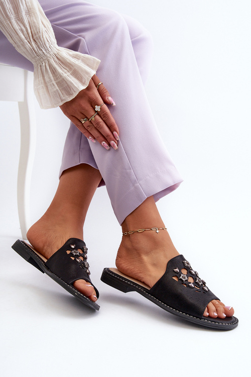 Блискучі жіночі босоніжки з декором S.Barski KV27-063 Чорні