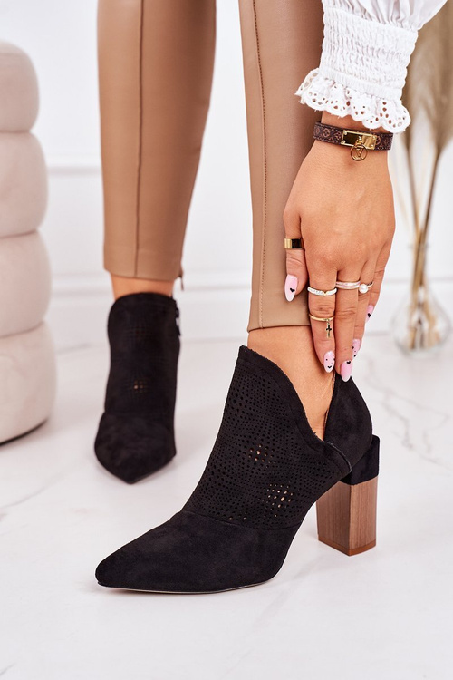 Ажурні чоботи на блочному каблуці Чорні Michelle