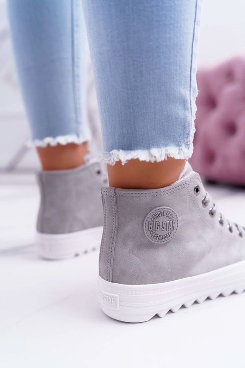 Жіночі утеплені кросівки Big Star на високих підборах сірі EE274114