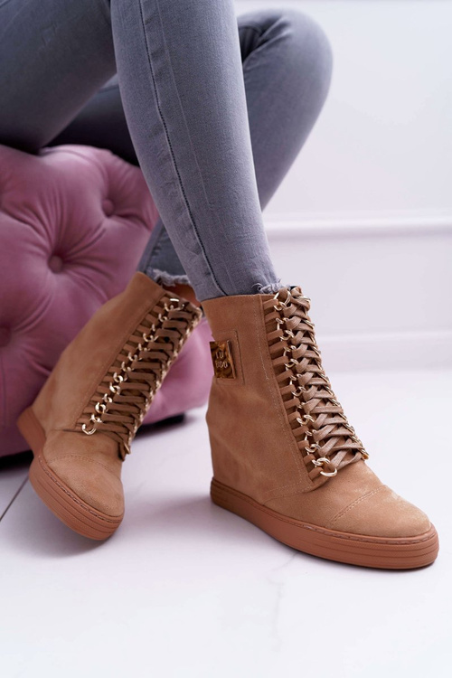 Жіночі кросівки Lu Boo із золотим ланцюжком, замша Camel Monica