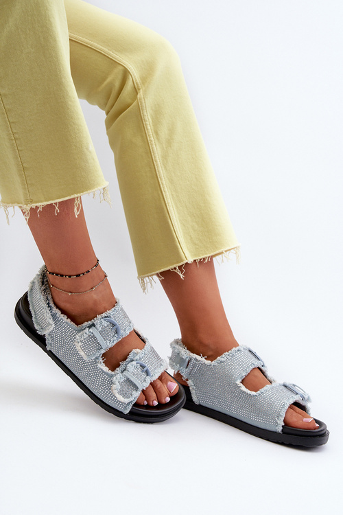 Сині жіночі джинсові босоніжки Irmale з прикрасами