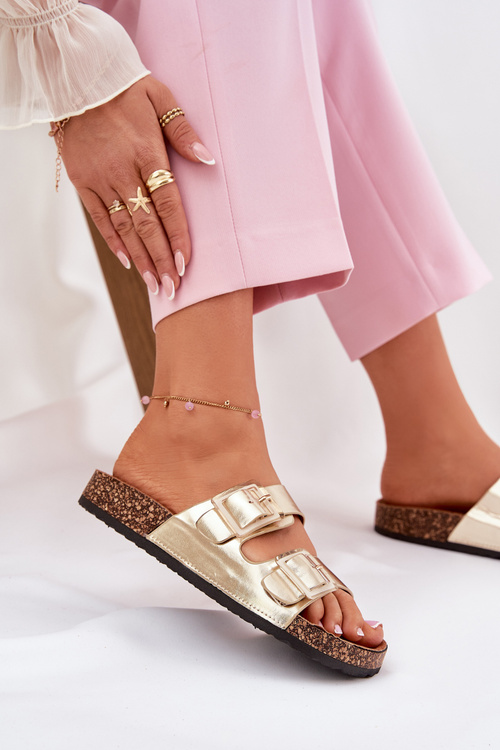 Жіночі Сандалі З Кларами На Пробковій Підошві Золоті Серселе