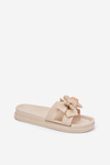 Тапочки Жіночі З Бантом І Золотою Брошкою Світло Бежеві Lynara