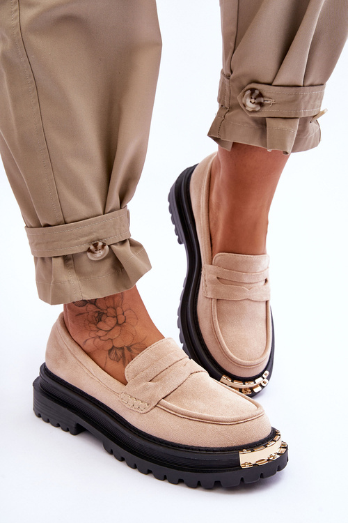 Класичні замшеві лофери з прикрасами, бежевий монаро