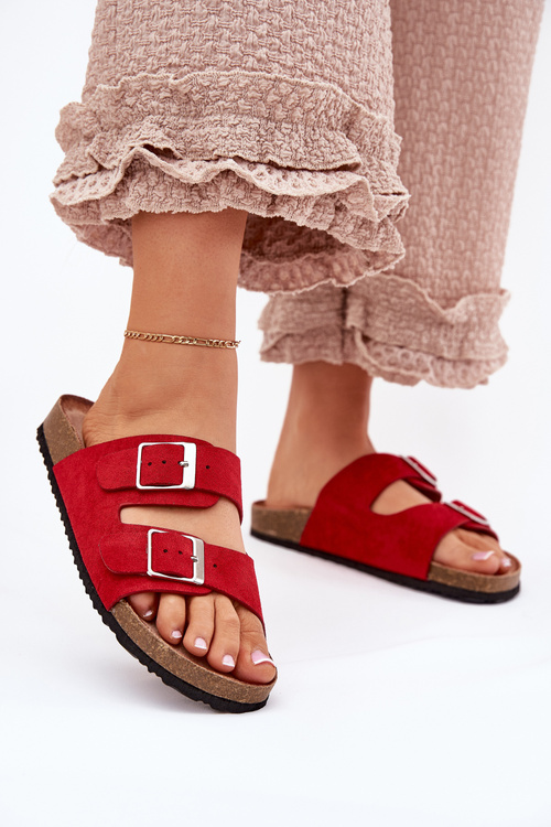 Жіночі сандалі на корковій платформі з пряжками червоні Evisolla