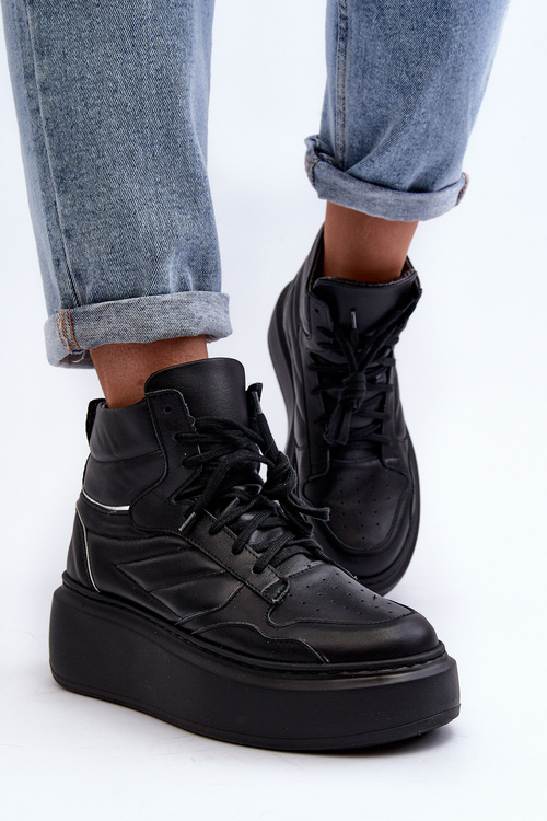 Чорні жіночі шкіряні туфлі на платформі Zazoo 3392/X