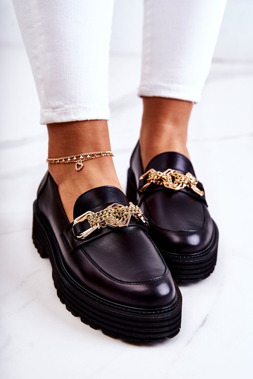 Жіночі броги Шкіряні золотисті прикраси Laura Messi 2383 Чорні