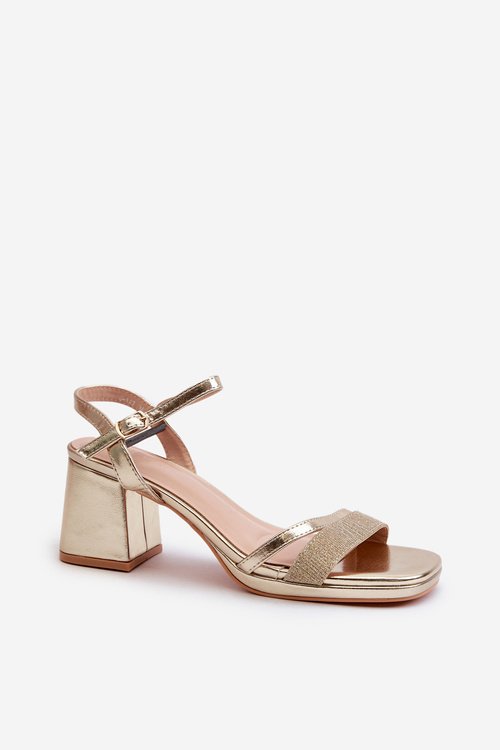 Жіночі босоніжки на високому каблуці з блискучим золотим ремінцем Tessata