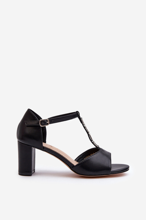 Жіночі босоніжки на високому каблуці з декоративним ремінцем з екошкіри Black Triavera