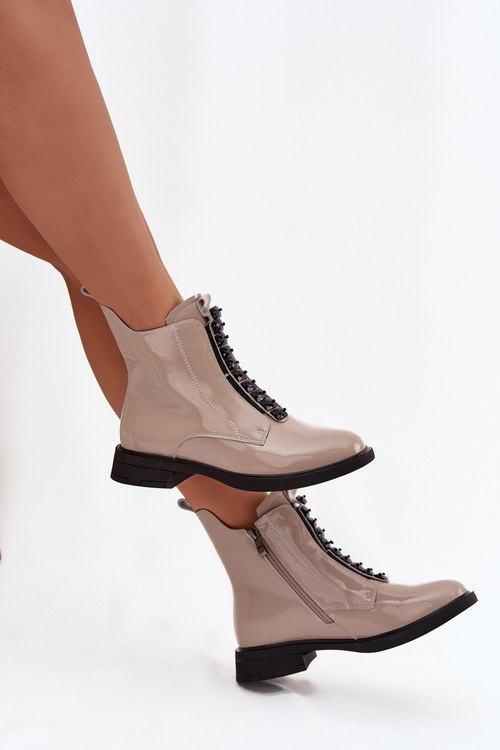Лаковані жіночі ботильйони з натуральної шкіри D A MR52 108 бежеві