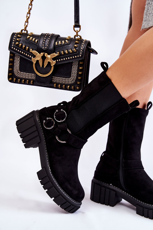 Жіночі замшеві теплі черевики Workers Black Brinnon