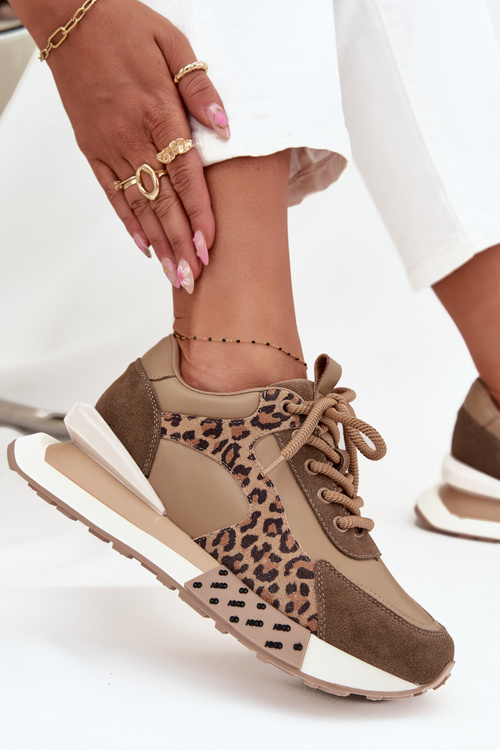 Шкіряні жіночі кросівки на платформі з леопардовим принтом Artiker 55C0089 коричневі