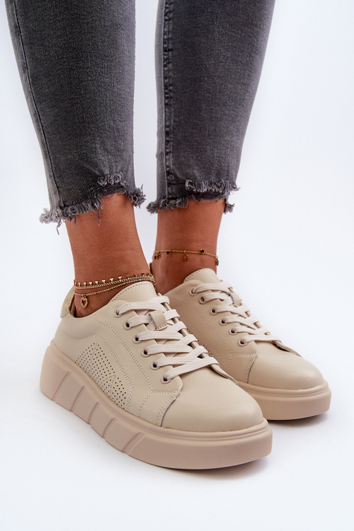 Жіночі шкіряні кросівки на платформі бежеві гатира