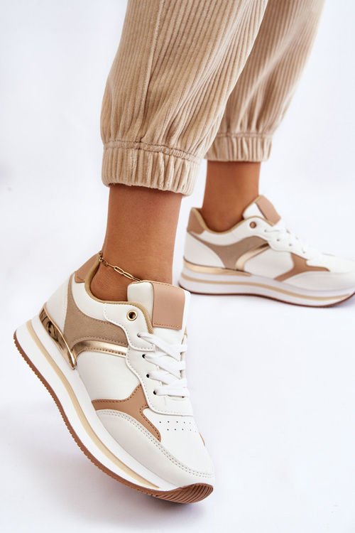 Жіночі модні спортивні туфлі на танкетці біло-бежеві Yuki