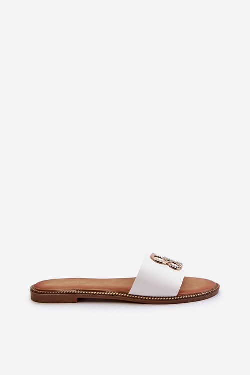 Жіночі босоніжки з декором з еко шкіри на плоскому каблуці Білі Sadria