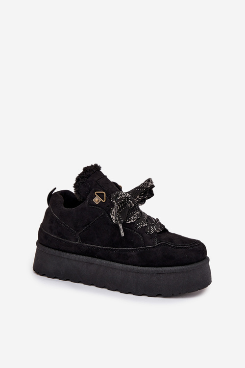 Шнурівка Жіночі Снігові Черевики На Платформі Обігріті Мехом Чорні Tavelle