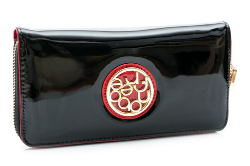 Великий жіночий чорний лакований гаманець Nobo Red