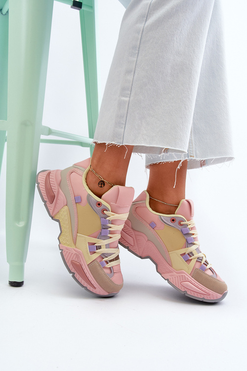 Жіночі кросівки на масивній підошві рожево-жовті Peonema