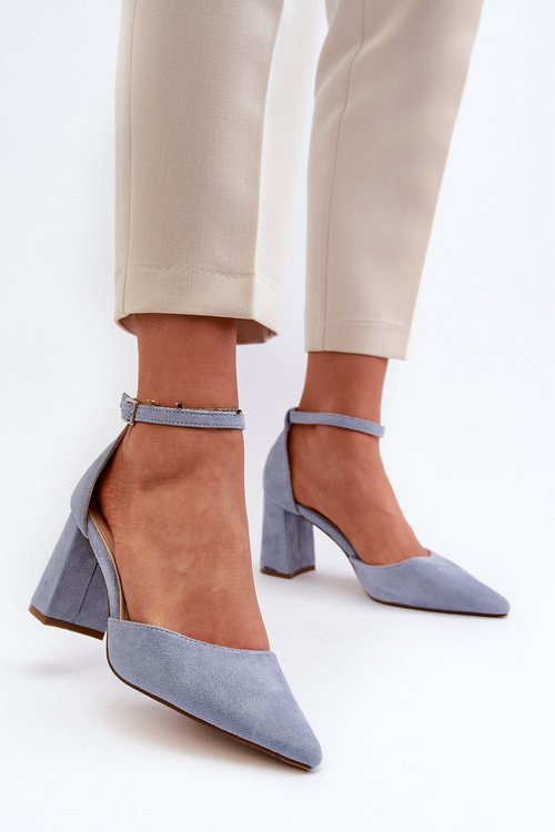 Туфлі-човники на високому каблуці з гострим носком Eco Suede Blue Halene