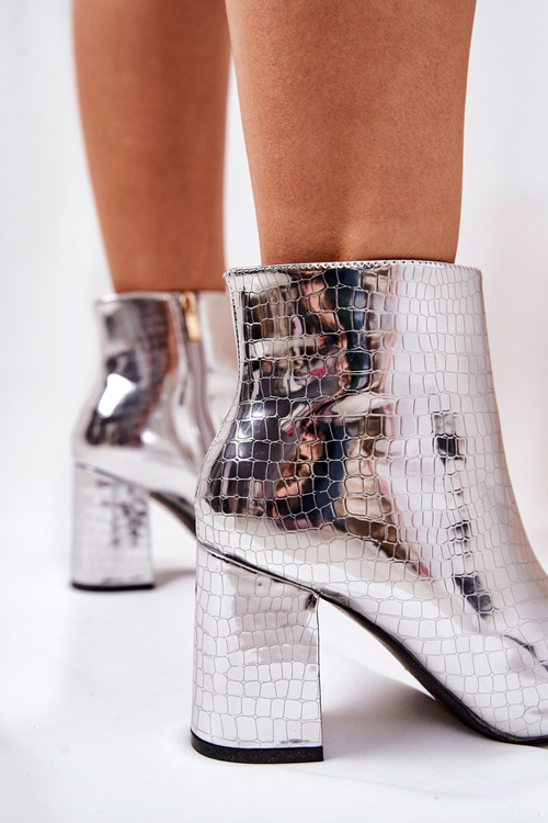 Чоботи на високому каблуці дзеркальна змія срібляста ферті