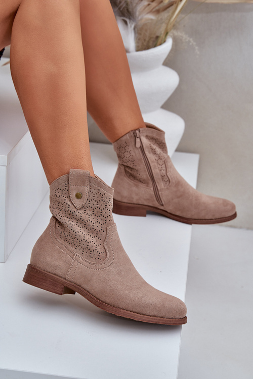 Перфоровані Чоботи На Плоскому Каблуці S.Barski HY51-063 Бежеві